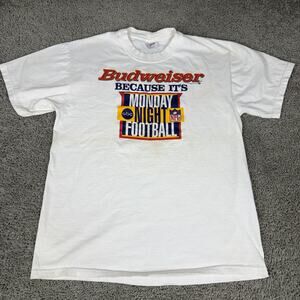 Vintage Budweiser Hanes Shirt Mens Large White Monday Night Football ABC NFL